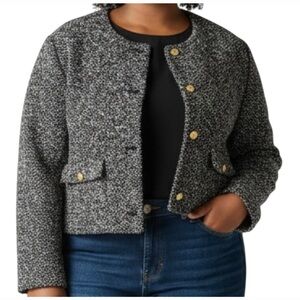 Abercrombie & Fitch Black & White Collarless Boucle‎ Tweed Jacket Women’s XL